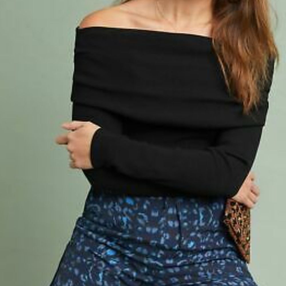 Anthropologie ETT TWA Foldover Off Shoulder Ribbed Knit Top